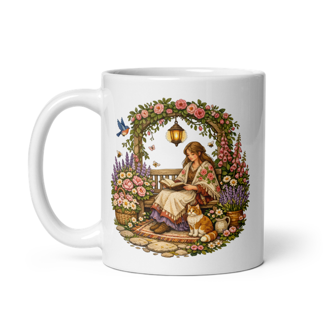 Whimsical Cottagecore Garden Reading Girl
