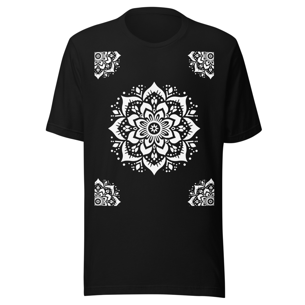 Bold Mandala Flower with Corner Pieces — Black Whi