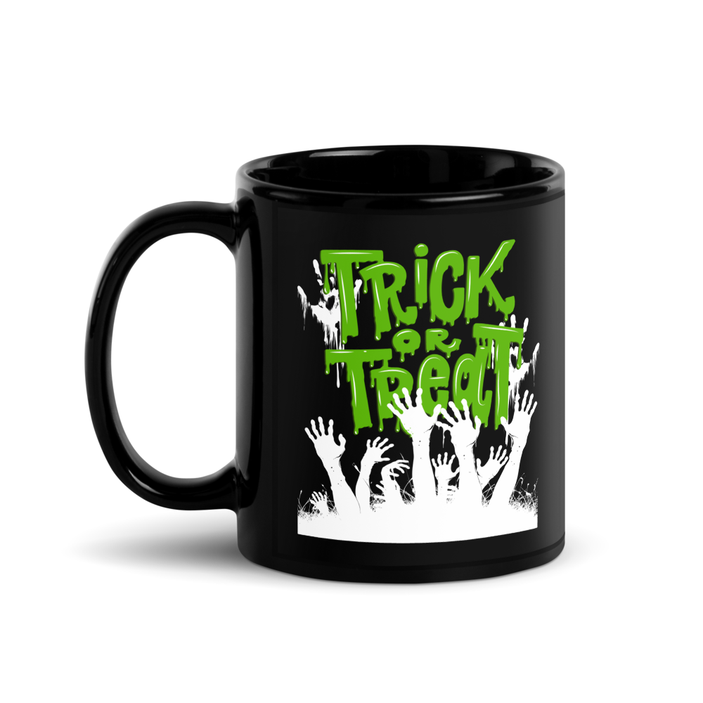 Trick or Treat Zombie Hands Halloween Black Mug