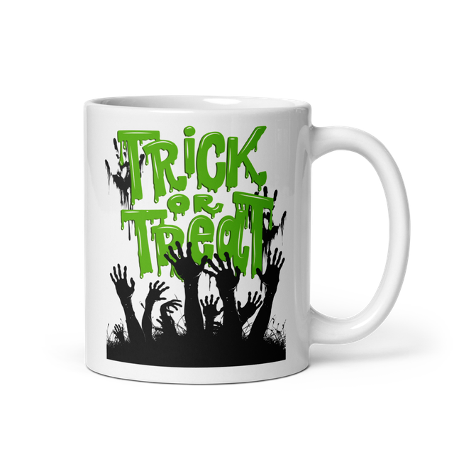 Trick or Treat Zombie Hands Halloween White Mug