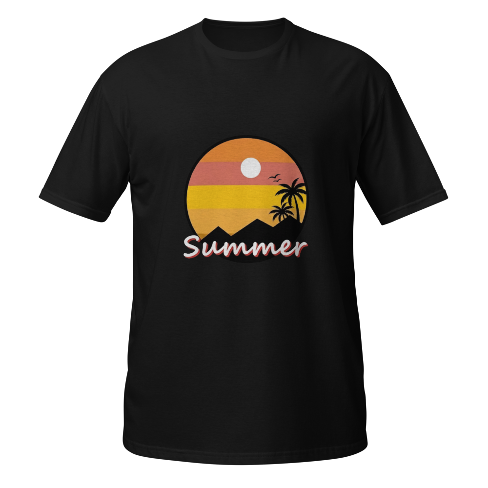 Retro Sunset Palm Tree Printed Cotton T-Shirt