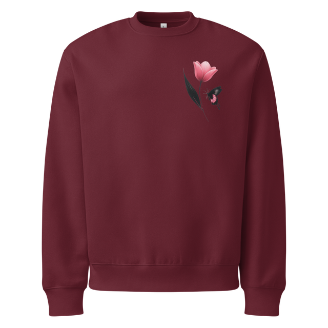 Minimalist Maroon Tulip & Butterfly Sweatshirt