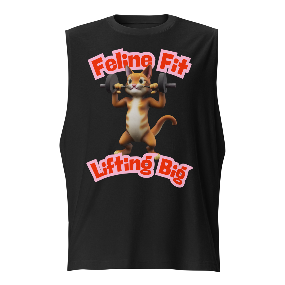 a muscular cat lifting weights