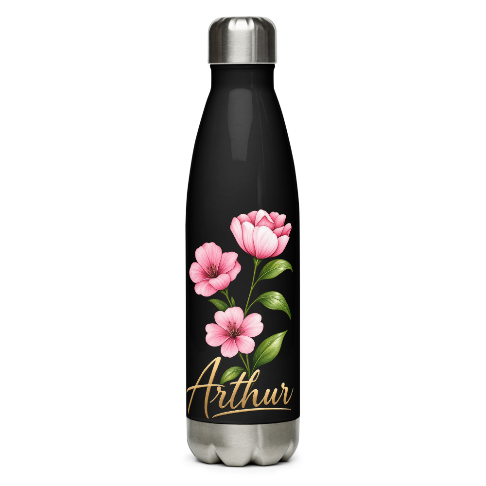 Floral Black Stainless Steel Water Bottle
