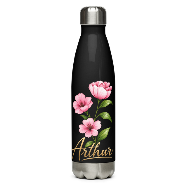 Floral Black Stainless Steel Water Bottle