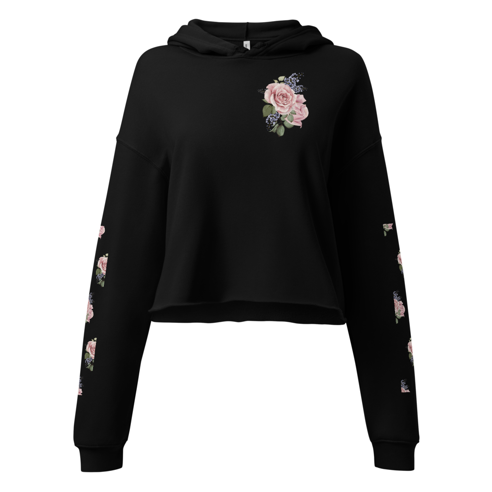 Cute Floral Cat Cropped Hoodie