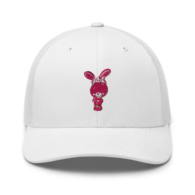 Premium White Baseball Cap with Cute Pink Bunny