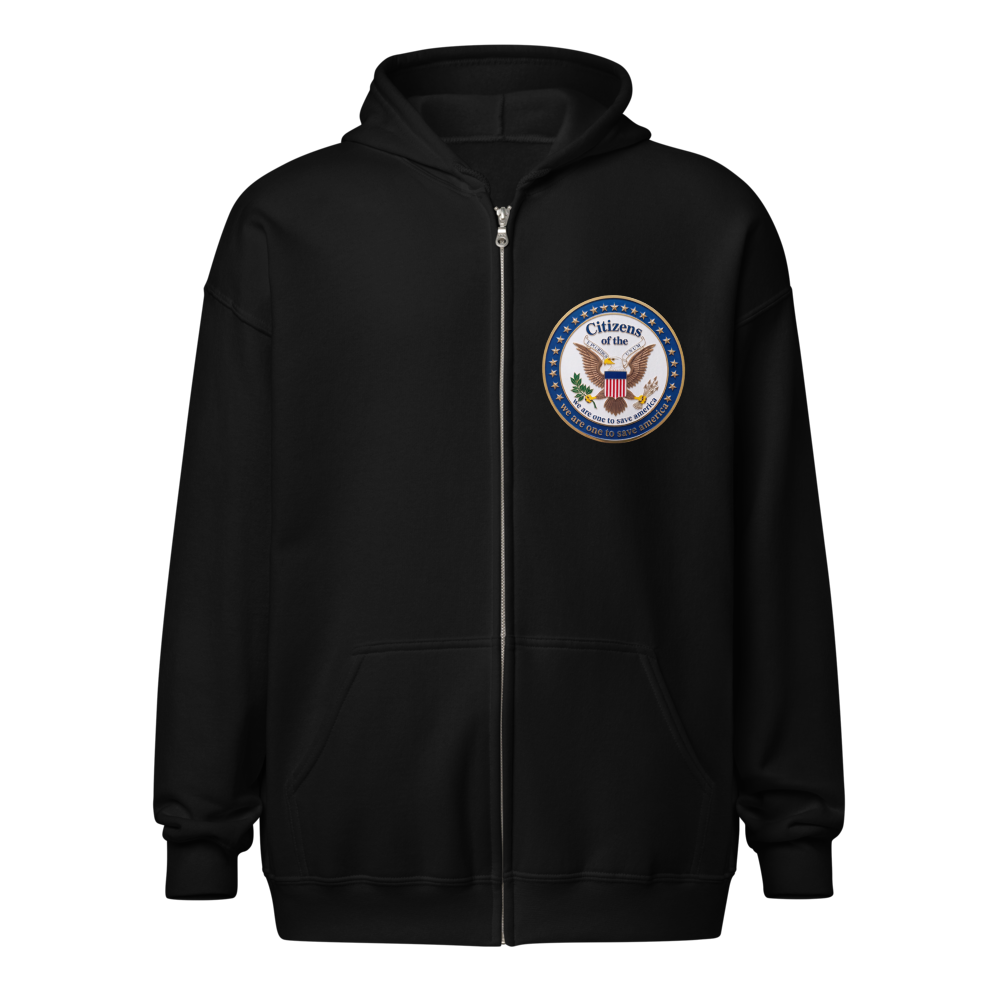We are one to save America white emblem unisex zip