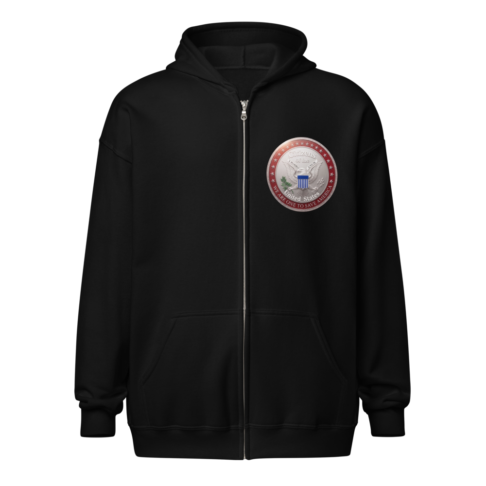 We are one to save America silver emblem zip
