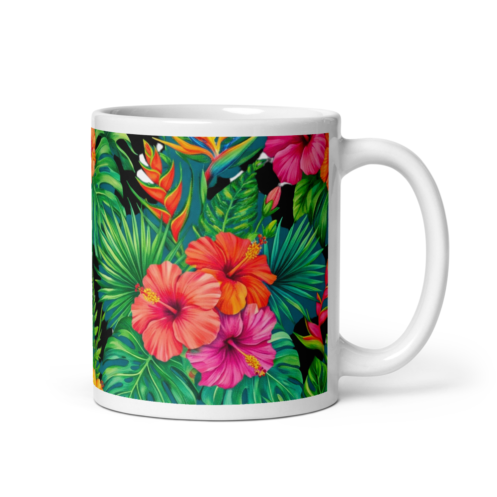 Vibrant Tropical Hibiscus White Glossy Mug