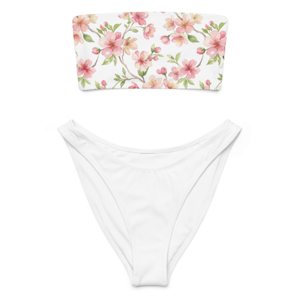 Pastel Cherry Blossom Floral Bandeau Bikini