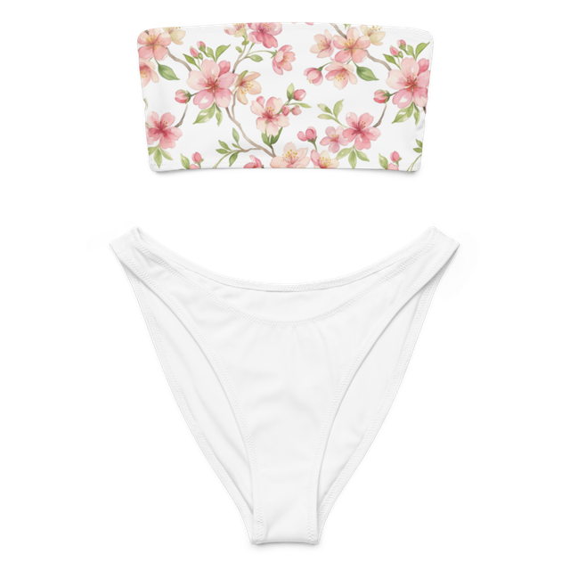 Pastel Cherry Blossom Floral Bandeau Bikini