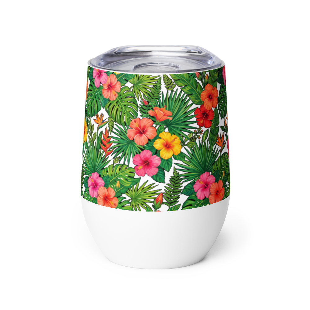 Vibrant Tropical Hibiscus Insulated Wine Tumbler
