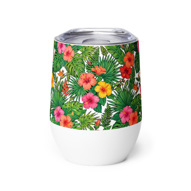 Vibrant Tropical Hibiscus Insulated Wine Tumbler