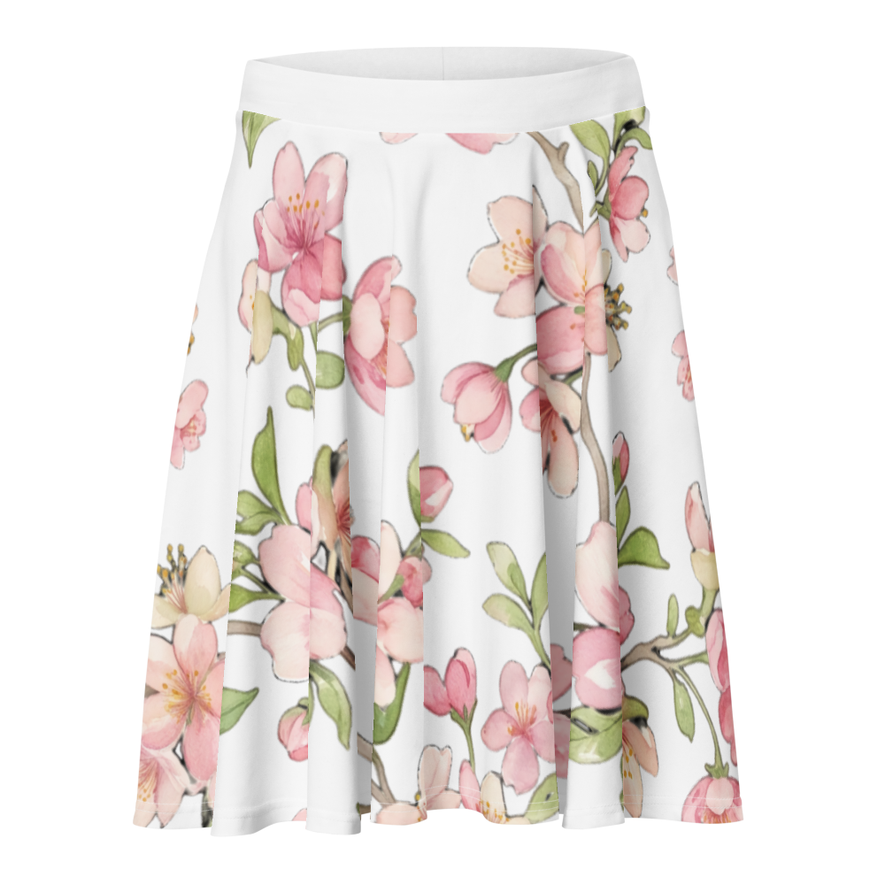Pastel Cherry Blossom Floral Skater Skirt