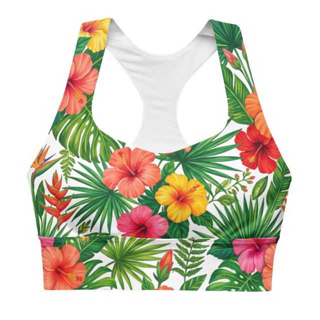 Vibrant Tropical Hibiscus Longline Sports Bra
