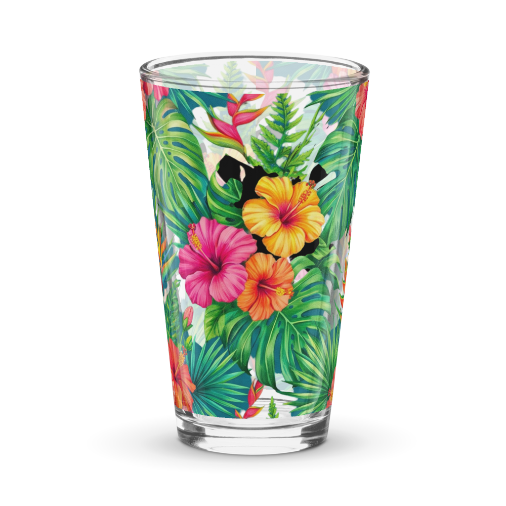 Vibrant Tropical Hibiscus Shaker Pint Glass 16 oz