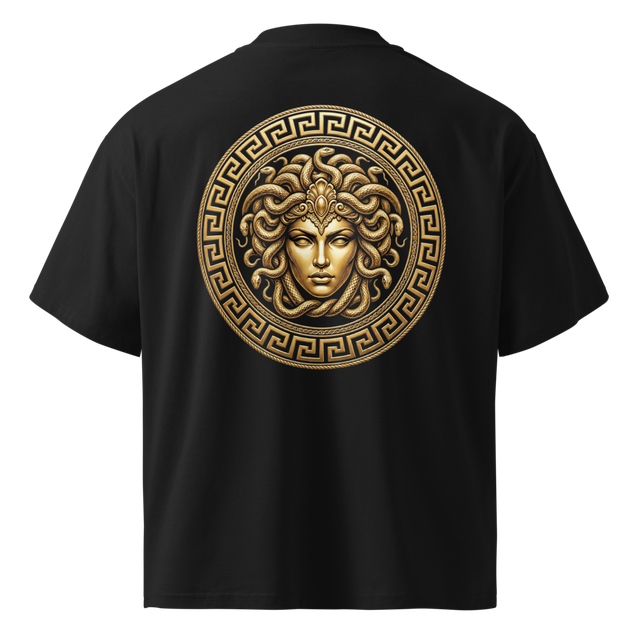 Golden Medusa Emblem With Greek Key Border — Mythi