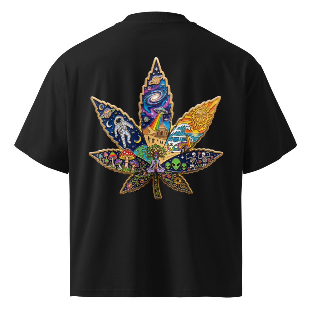 Cosmic Cannabis Leaf With Astronauts and Aliens