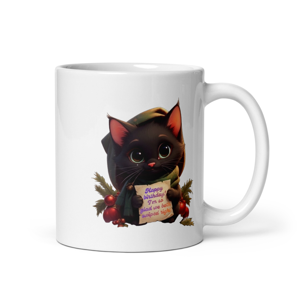 Cute cat birthday mug with unique greeting