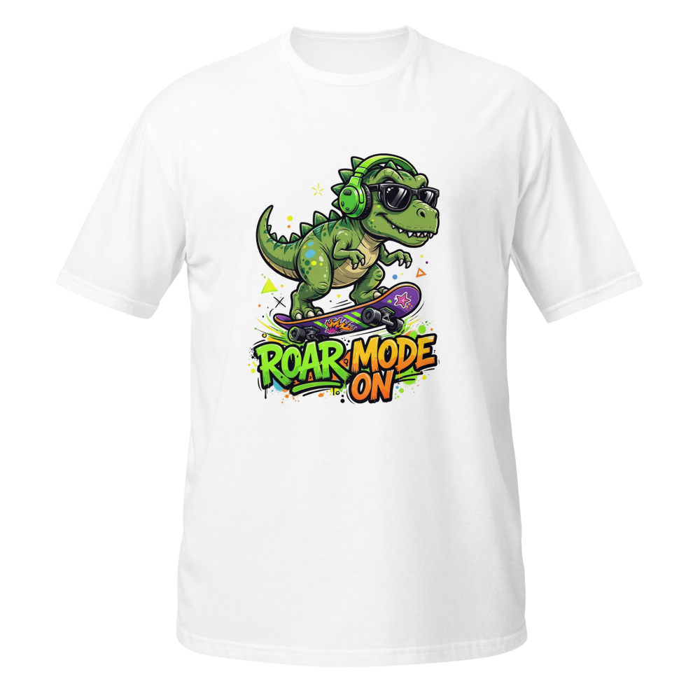 Roar Mode On - Cool Skateboard Dinosaur T-Shirt 