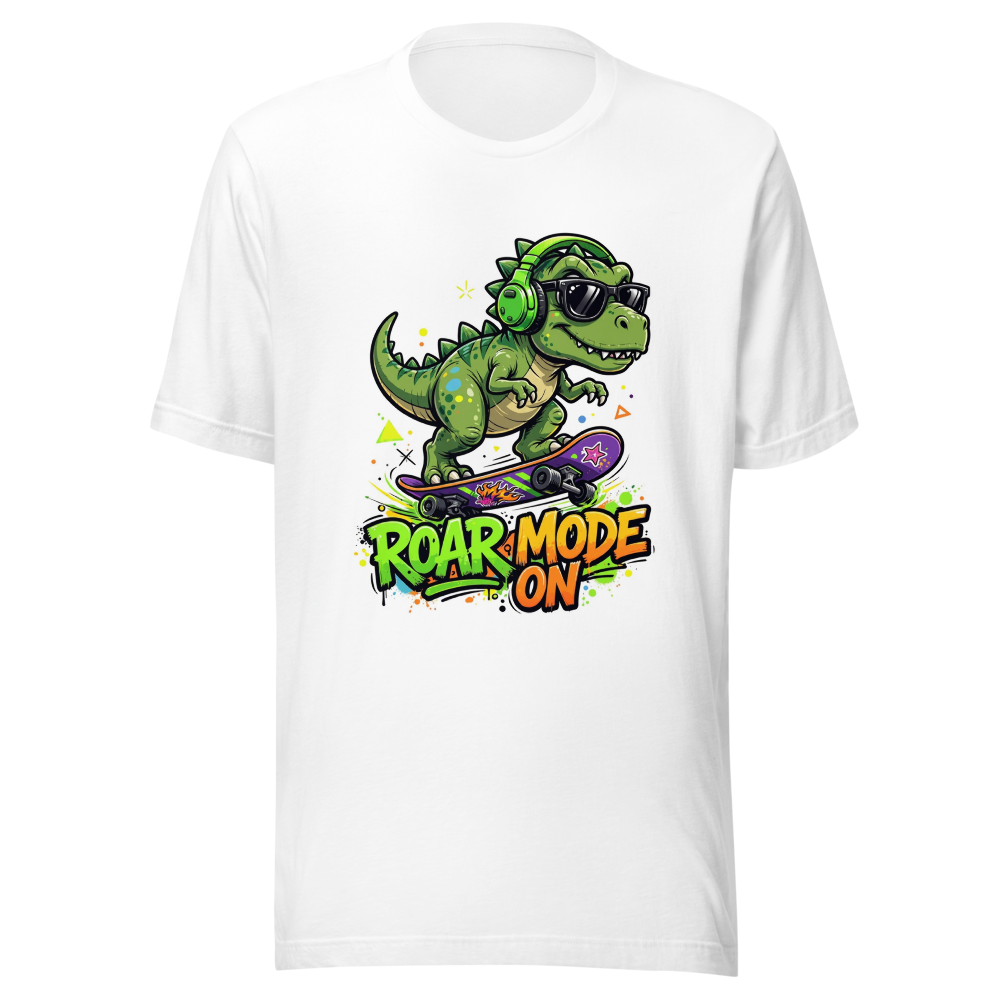 Roar Mode On - Cool Skateboard Dinosaur T-Shirt 