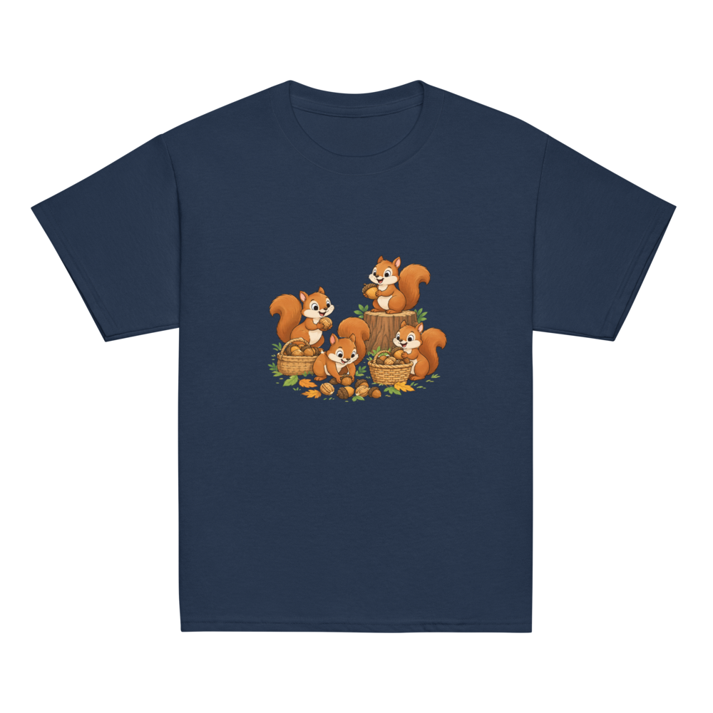 Cute Squirrels Gathering Nuts Cartoon T-Shirt