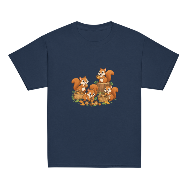 Cute Squirrels Gathering Nuts Cartoon T-Shirt