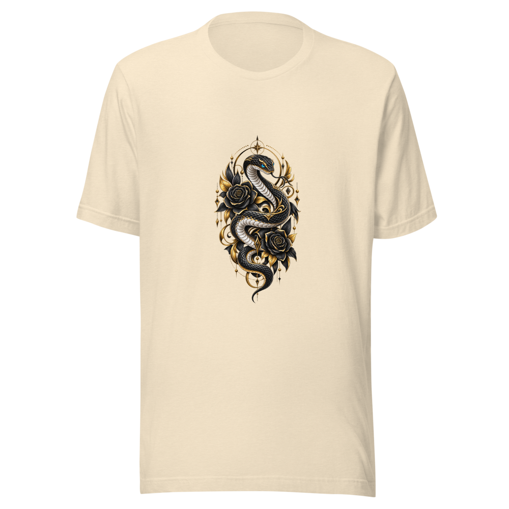 Mystic Black Snake & Gold Rose Graphic T-Shirt