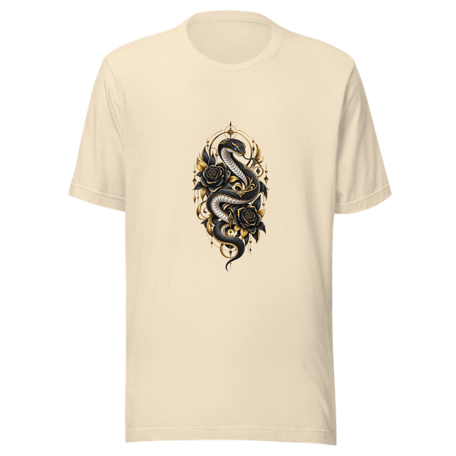 Mystic Black Snake & Gold Rose Graphic T-Shirt