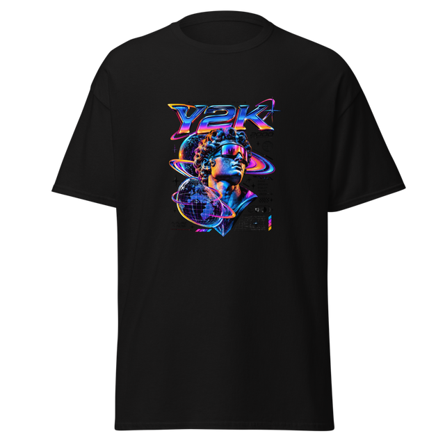Y2K Cyber Synthwave Statue Graphic Black T-Shirt
