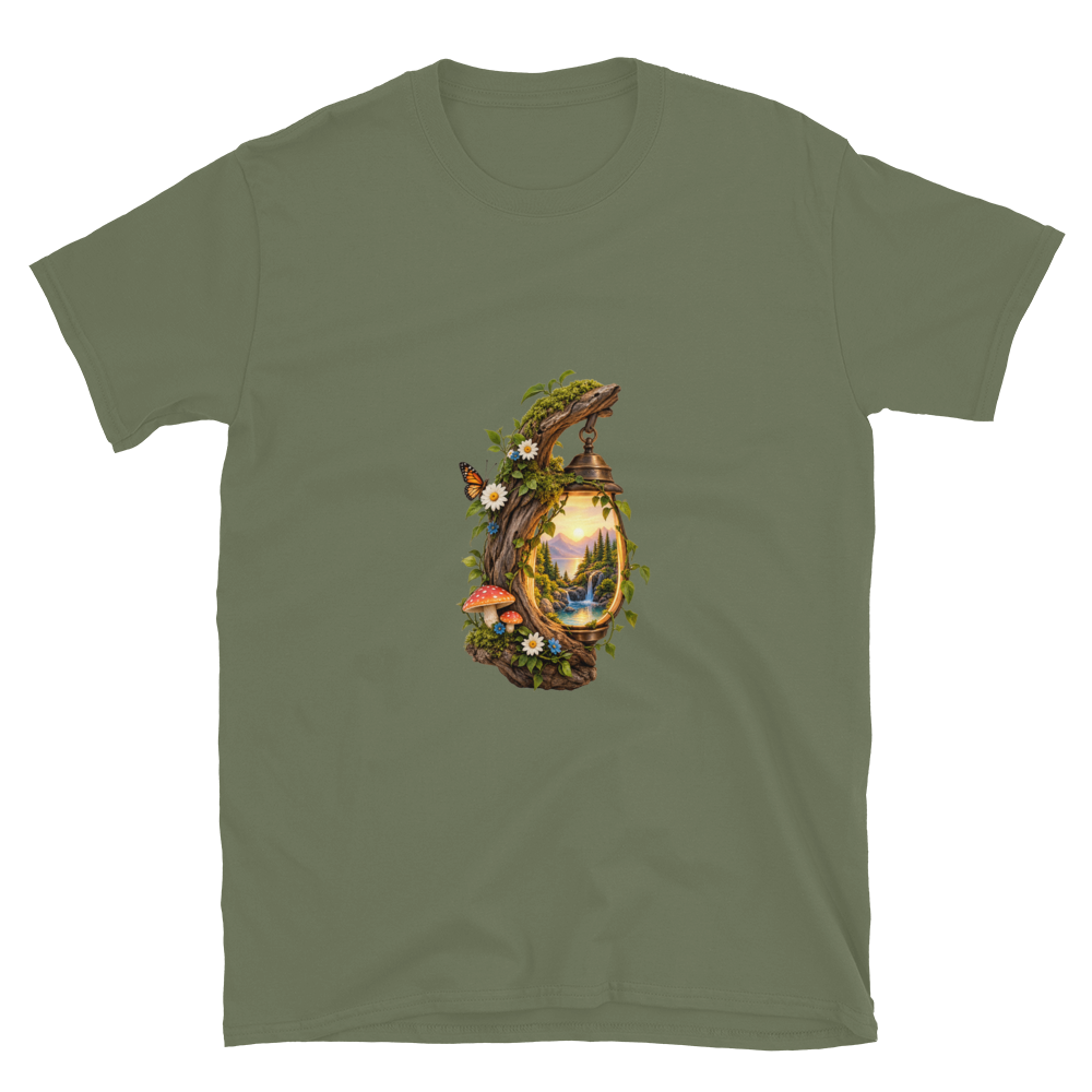 Magical Lantern Nature Graphic Olive Green T-Shirt