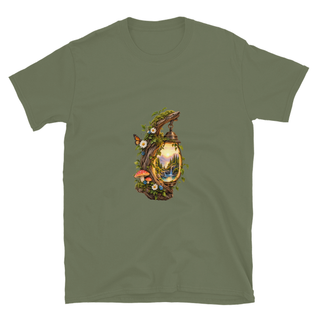 Magical Lantern Nature Graphic Olive Green T-Shirt