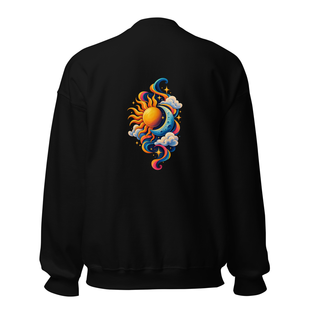 Celestial Sun Moon Graphic Black Casual Sweatshirt