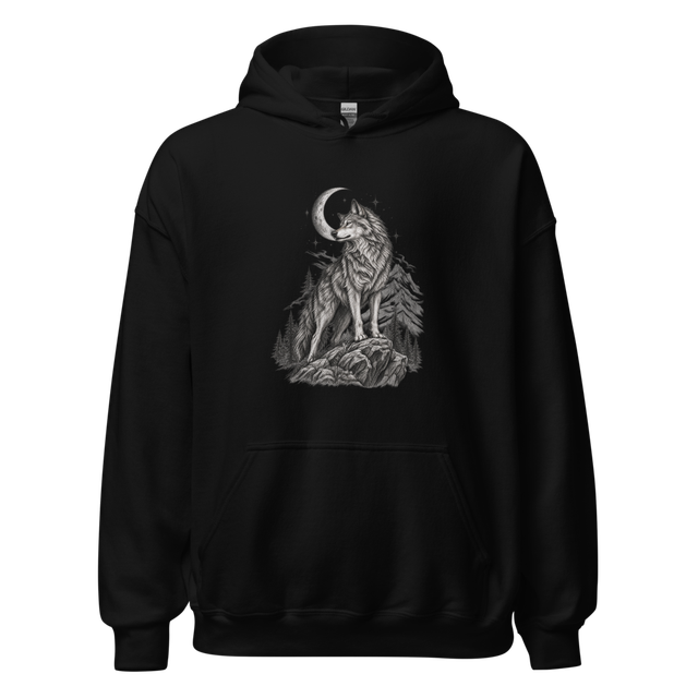 Celestial Wolf Moon Graphic Black Hoodie