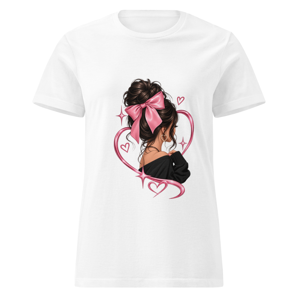 Trendy White T-Shirt With Cute Pink Bow Graphic