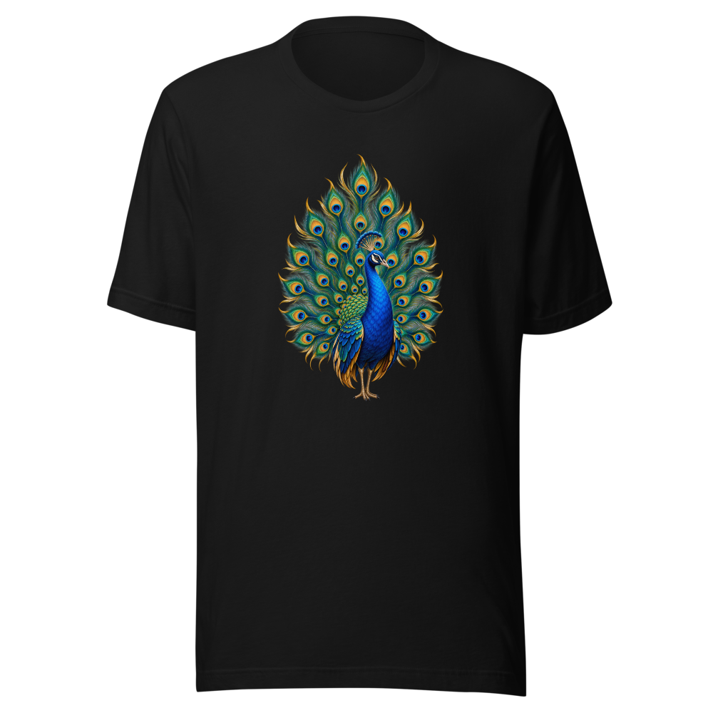 Peacock Graphic Print Unisex Black Cotton T-Shirt