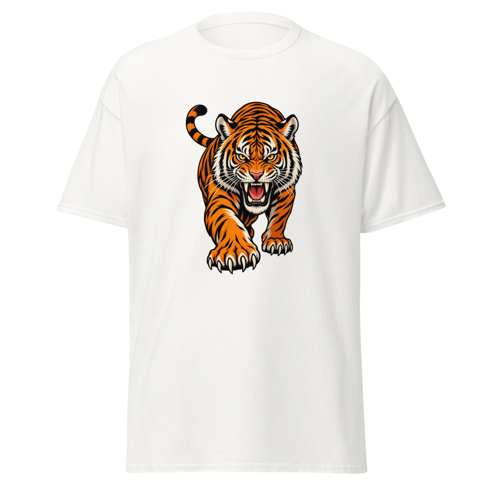 Unisex White Cotton Tiger Graphic Printed T-Shirt