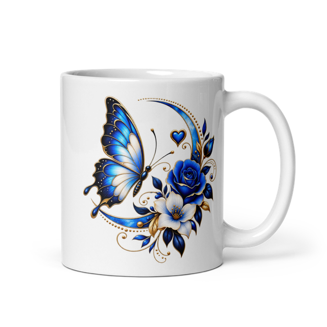 Blue Butterfly Floral Mug