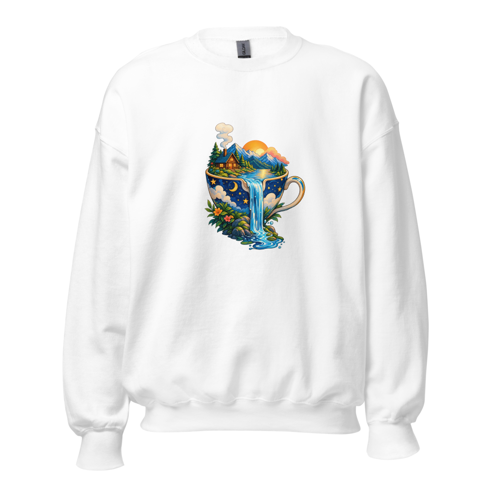 Cup Landscape White Sweatshirt | Cozy Nature Desig