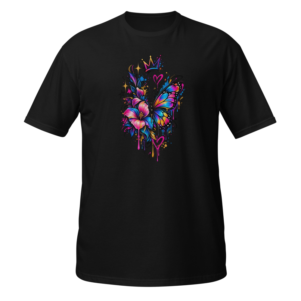 Butterfly & Floral Graphic Black Unisex T-Shirt