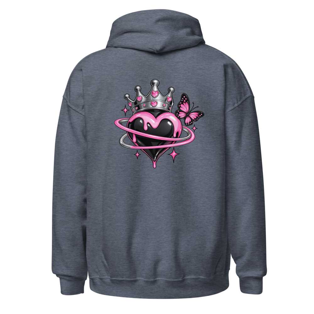 Y2K Crown Heart Graphic Hoodie - Dark Gray