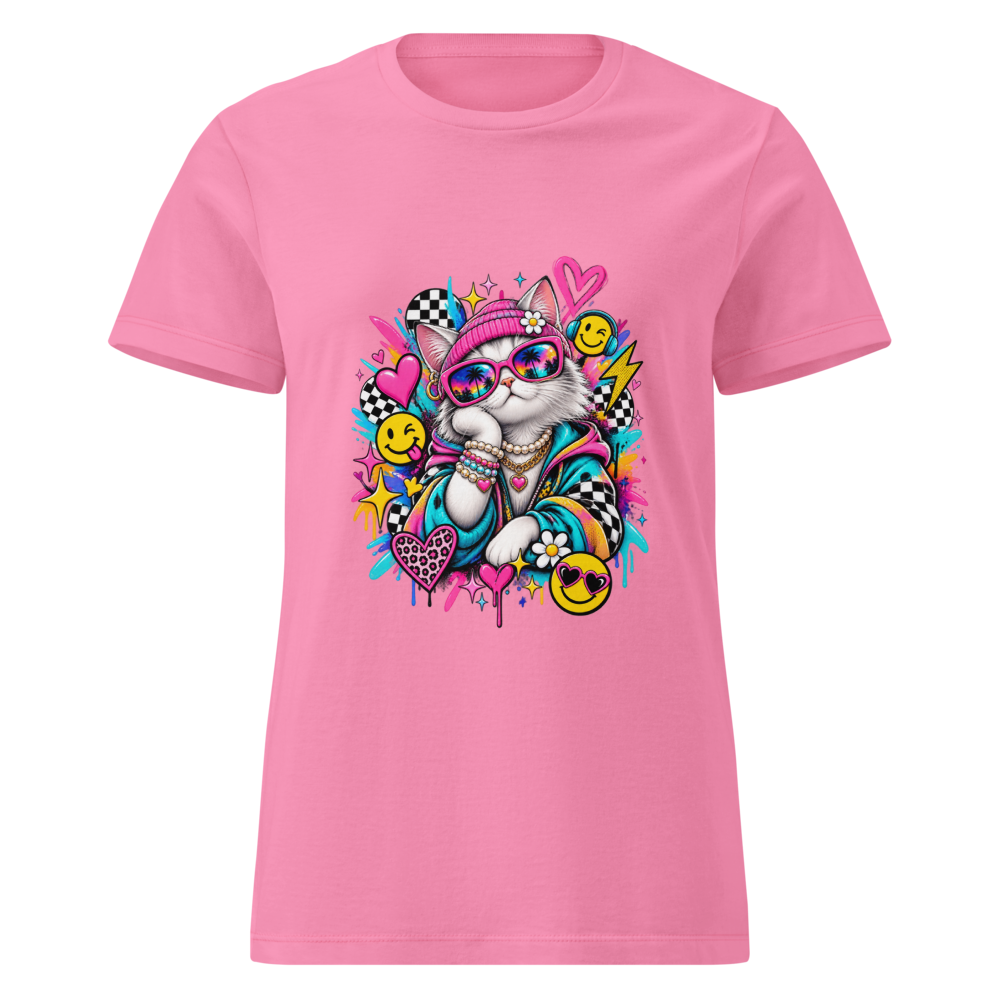  Pink Funny Cat Emoji Women's T-Shirt