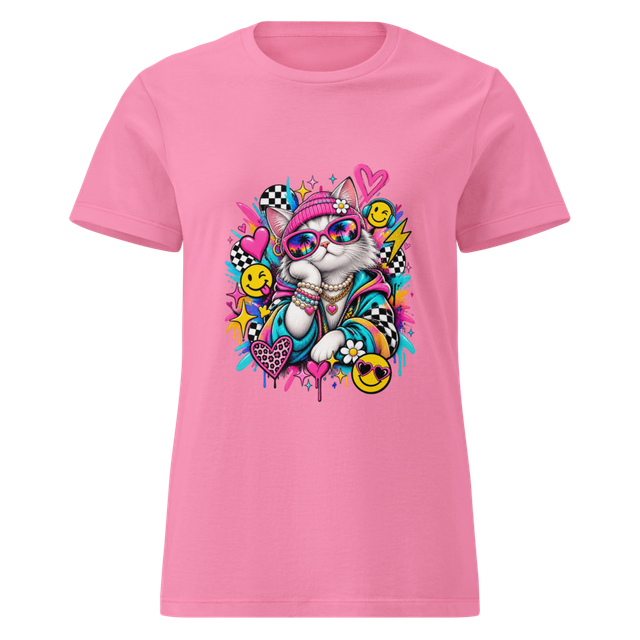 Pink Funny Cat Emoji Women's T-Shirt