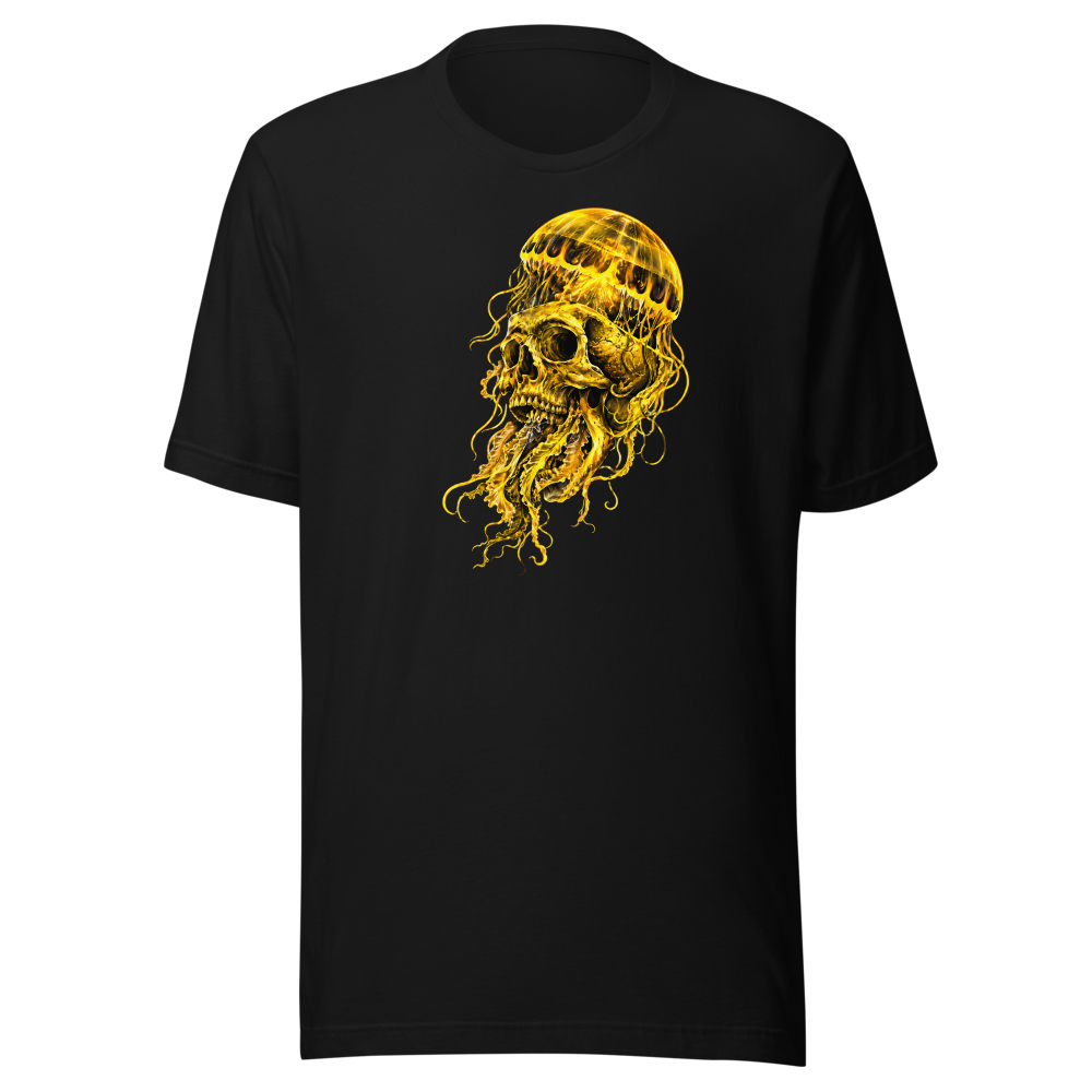 Gold Skull Jellyfish Gothic Black Graphic T-Shirt