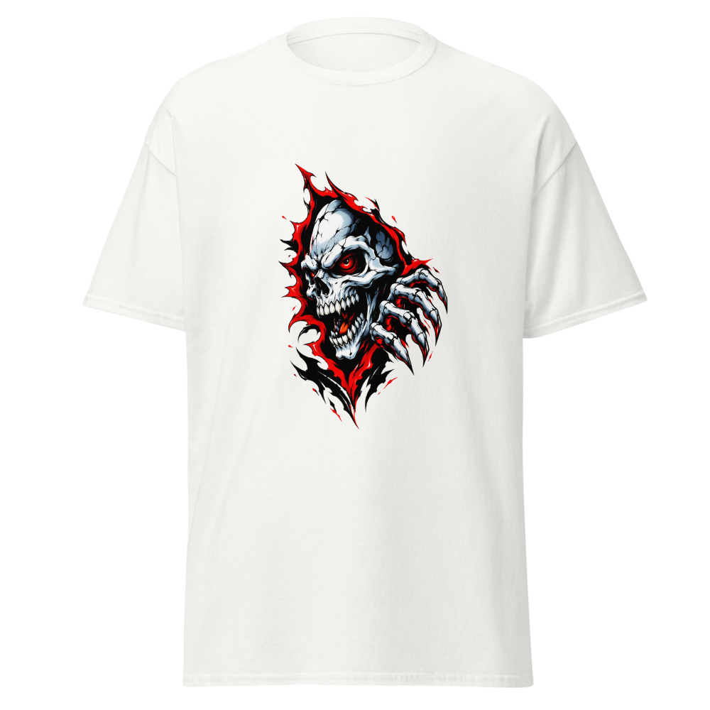 Unisex Graphic White Skull Rip Red Eyes Gothic Tee