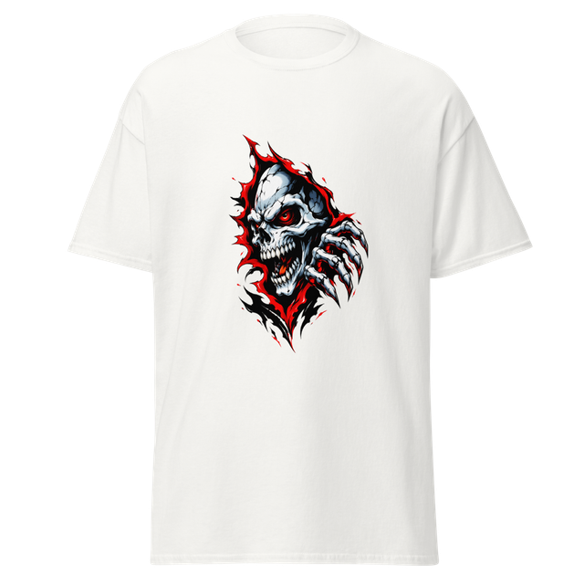 Unisex Graphic White Skull Rip Red Eyes Gothic Tee