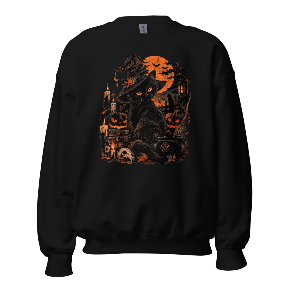 Halloween Witch Black Cat - Jack O Lantern Full Mo