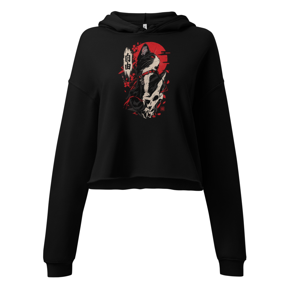 Japanese Samurai Tuxedo Cat - Red Sun Cherry Bloss