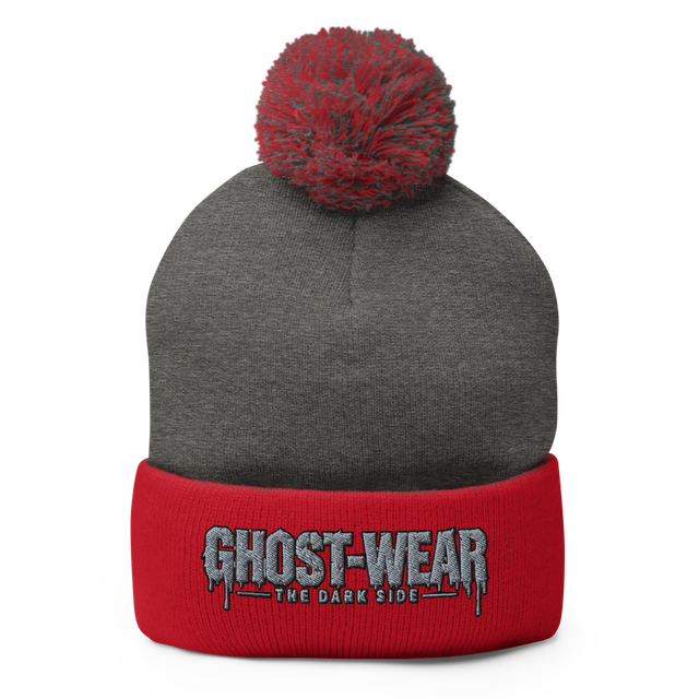 Red/Grey GHOST-WEAR Pom-Pom Knit Cap